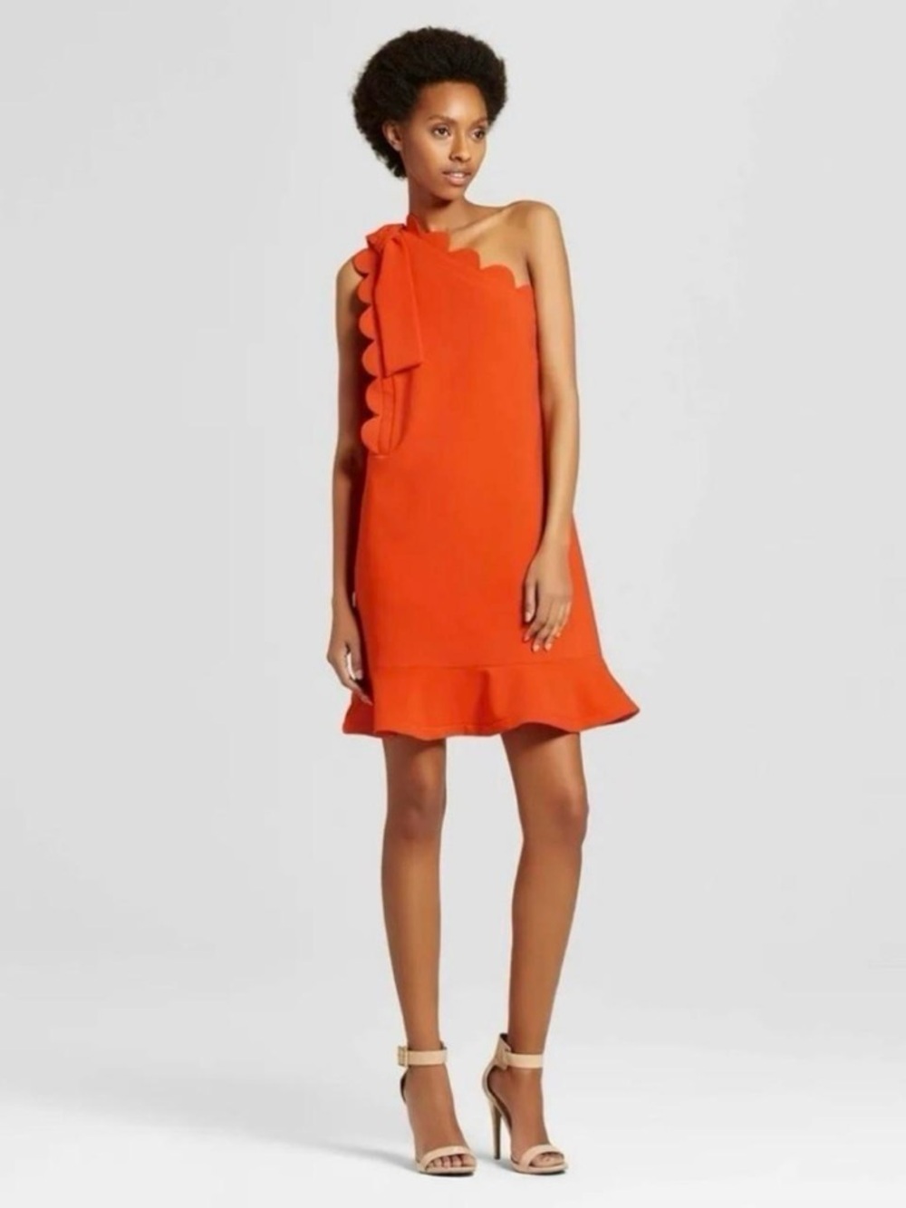 Victoria Beckham for Target One-Shoulder Ruffle Orange Midi Dress